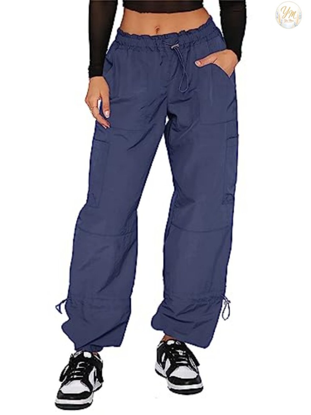 Women's Baggy Cargo Parachute Pants Wide Leg Y2K Streetwear 4 Pockets